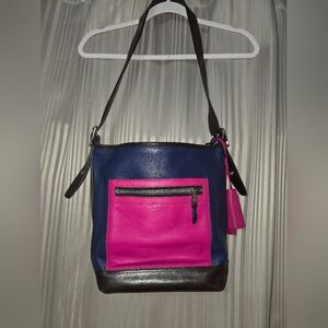 Coach Navy Blue and Hot Pink Leather Satchel
